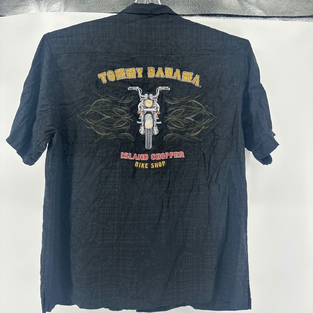 Tommy Bahama Island Chopper Shirt Mens XL Black Embroidered Motorcycle Camp